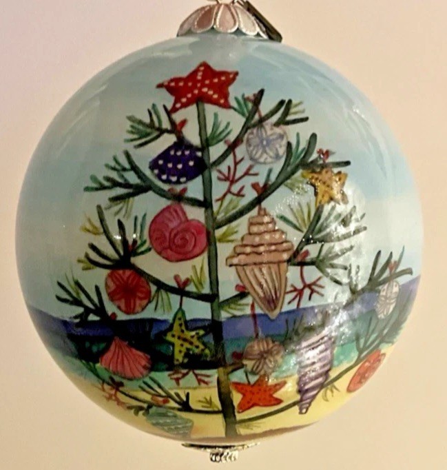 Pier 1 Imports Li Bien 2018 Inside Painted Glass Coastal Tree Ornament w/ Box