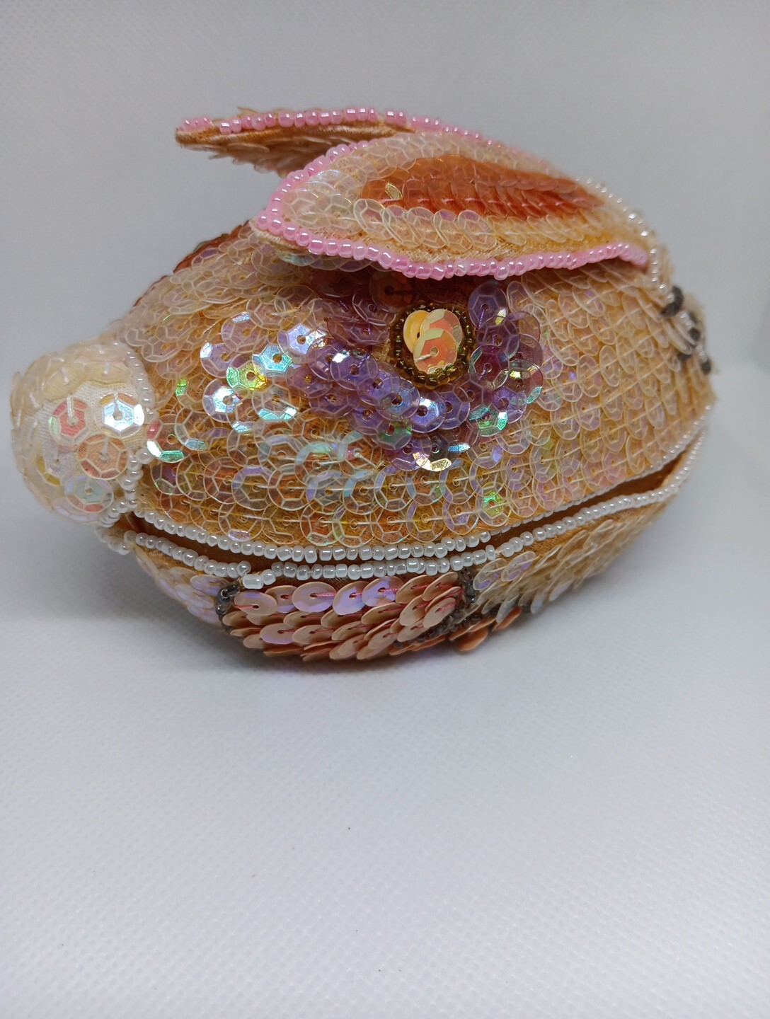 Sequin Beaded Easter Bunny Shaped Like Egg Pink Multicolor Unbranded