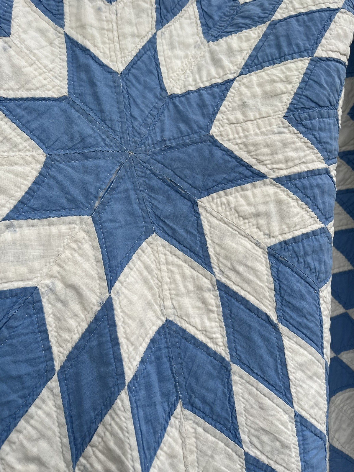 Vintage lone Star Patchwork Quilt Blue White Cottagecore Approx 1920-1950