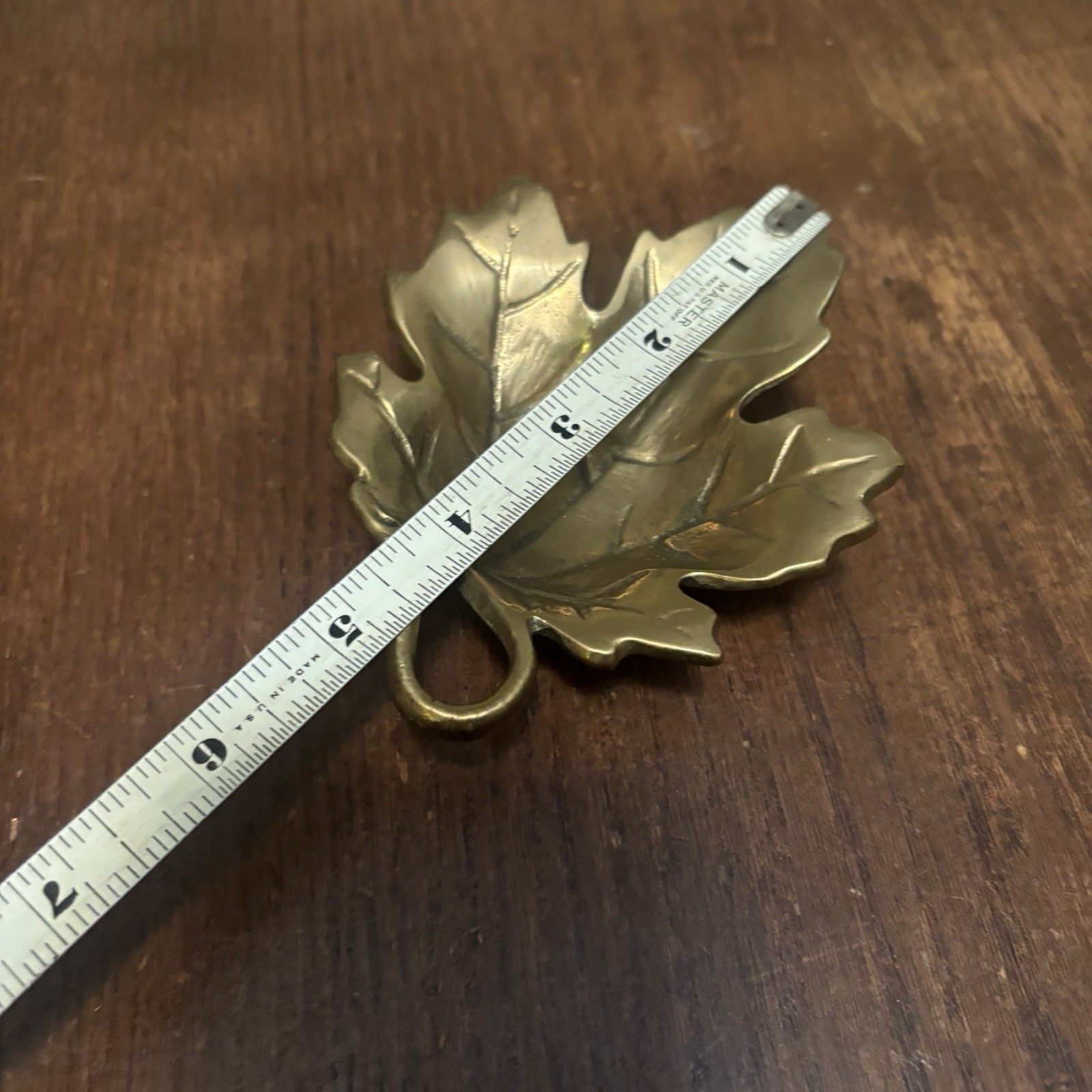 Vtg Solid Brass Maple Leaf Shaped Trinket Tray Dish Keys Soap Jewelry 5″ x 4”