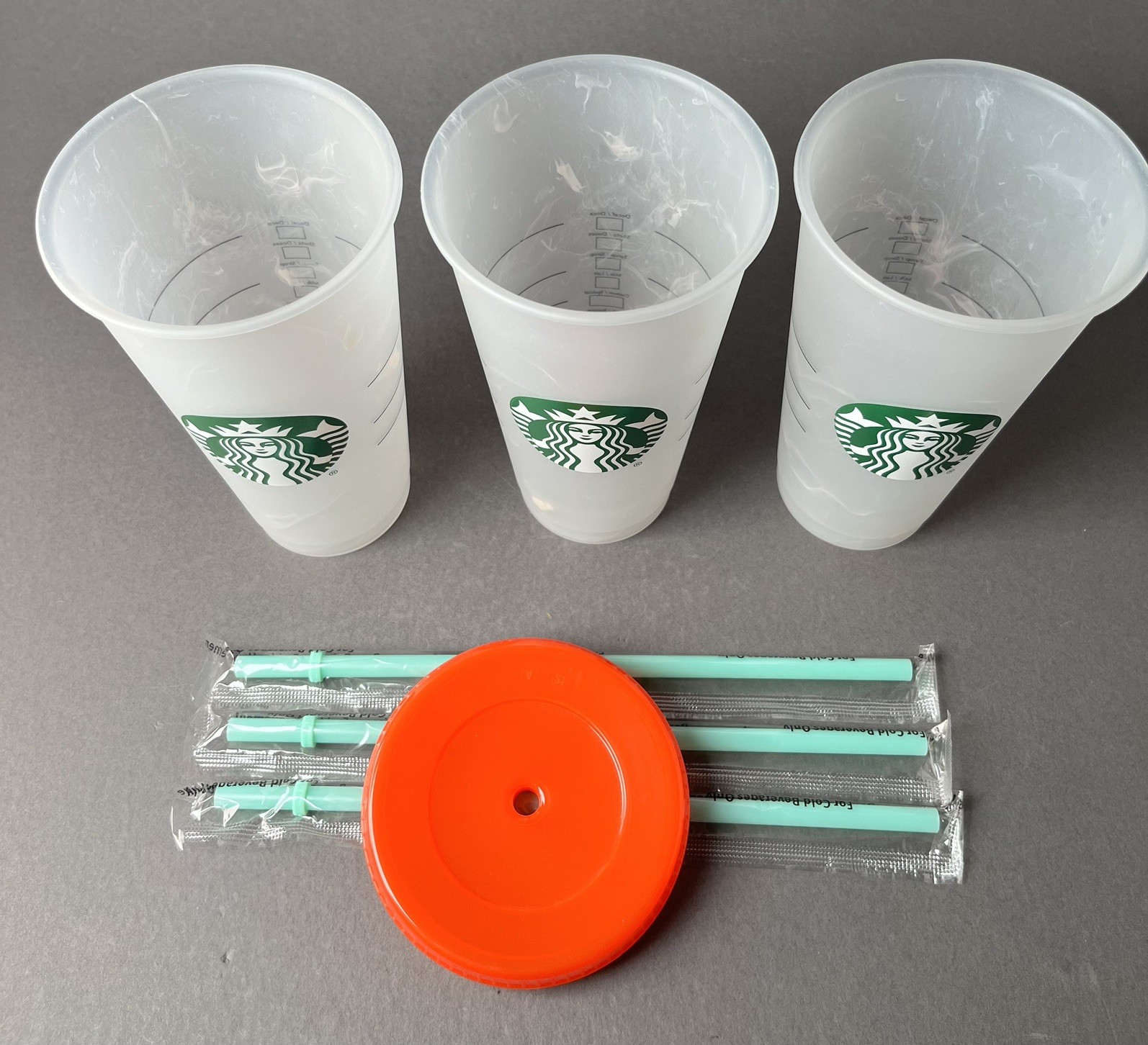Starbucks 2021 Color Changing Confetti Swirl 24oz Reusable Cold Cup Set of 3 New
