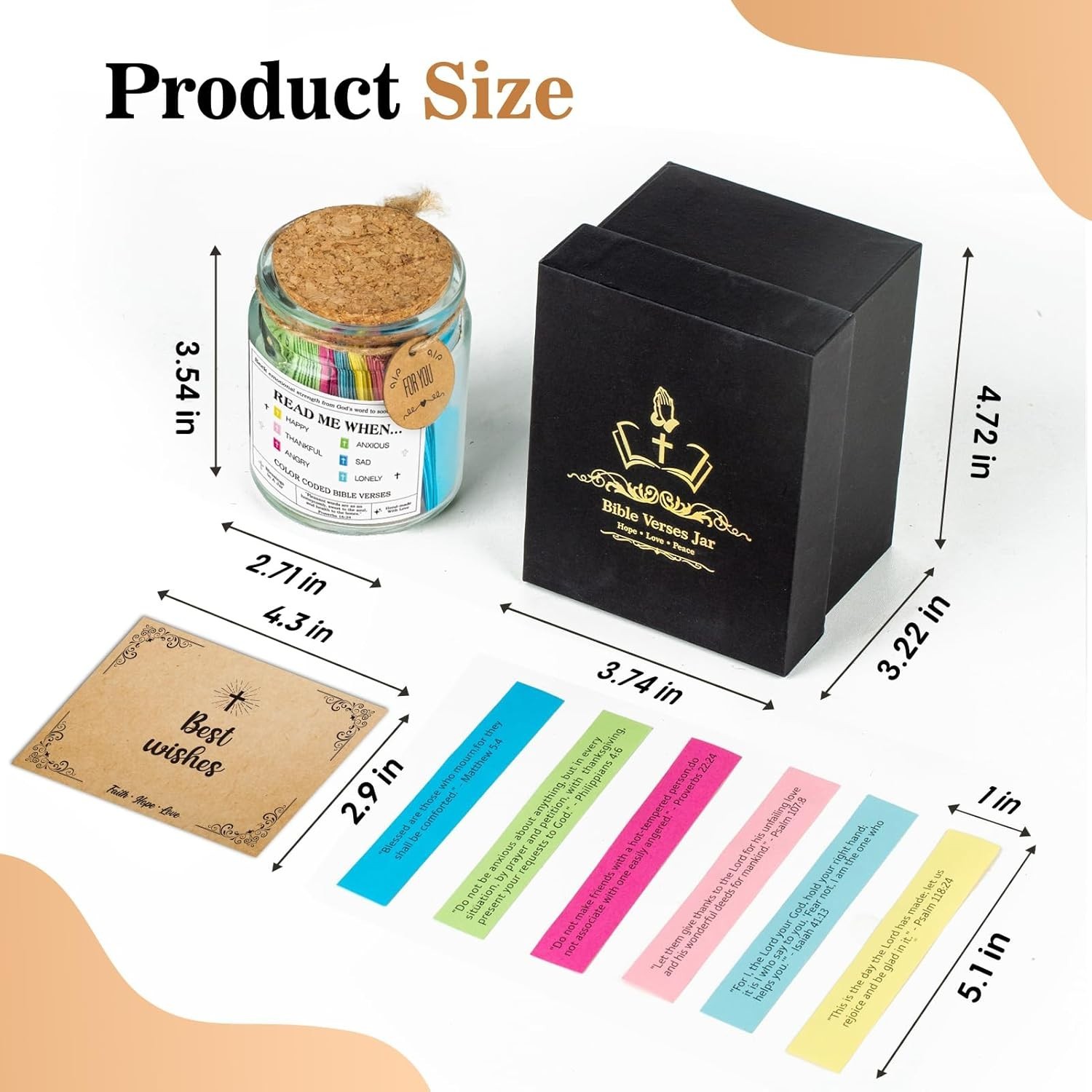 Bible Verse Jar 90 Color-Grouped Scripture Strips Christian Gift w Greeting Card