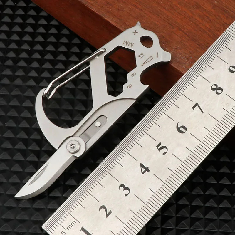 Mini EDC Folding Knife Screwdriver Cutter Stainless Steel Pocket Knife Key Chain