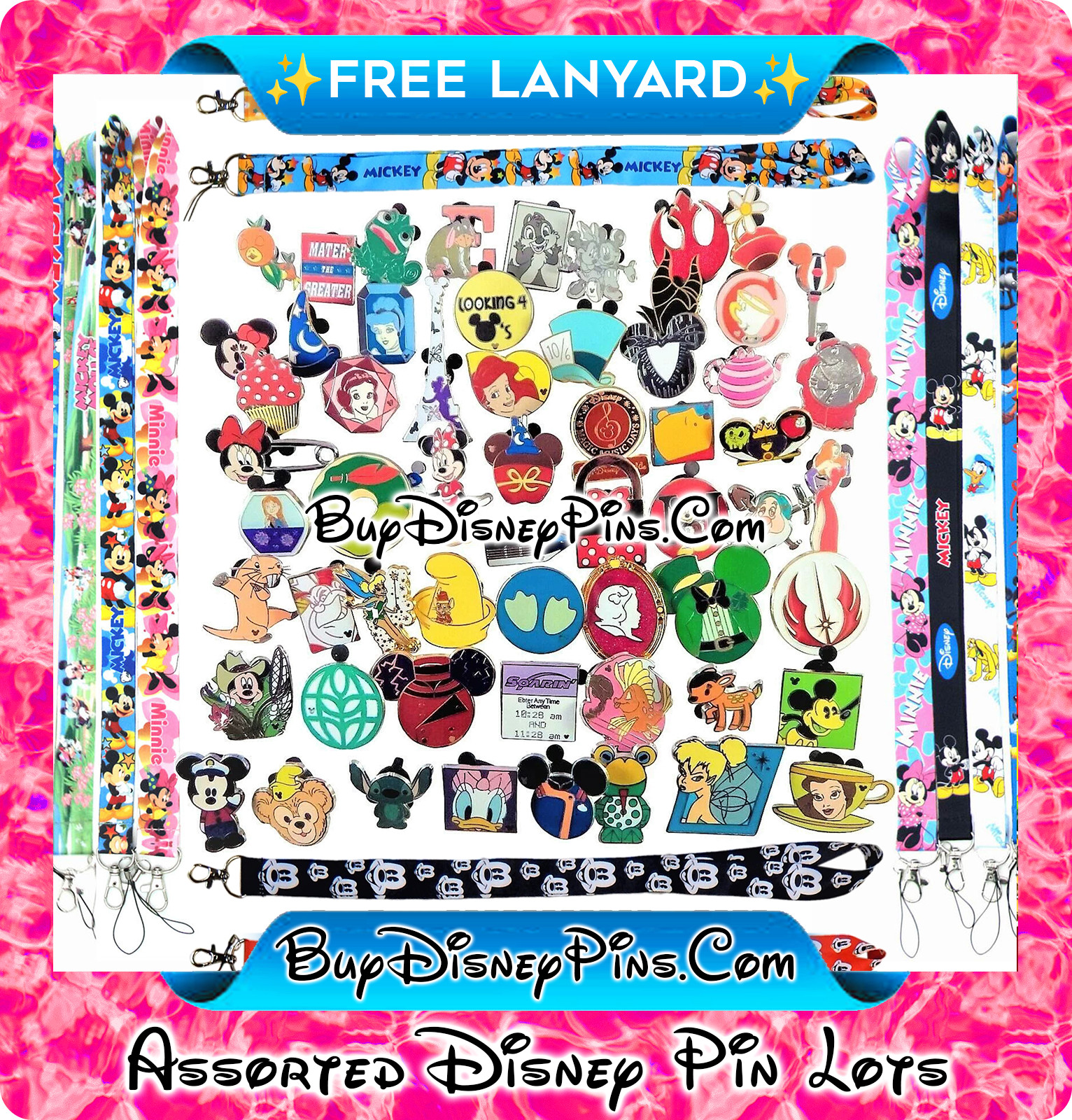Disney Pins Assorted Lot Lanyard FREE LANYARD Trading Pin Lot New Pin Backs