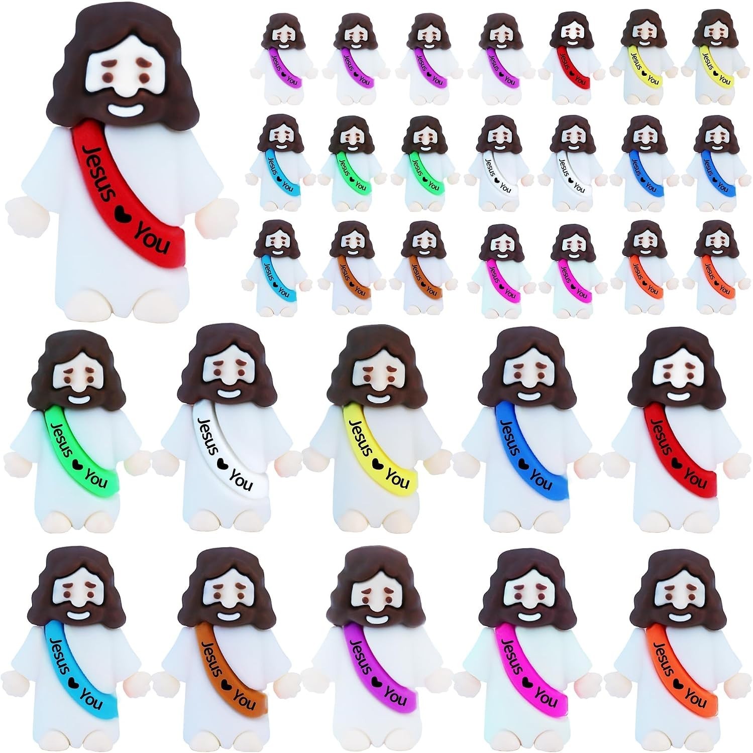 32PCS Mini Jesus Figures Rubber Jesus Loves You Easter Egg Fillers Party Favors