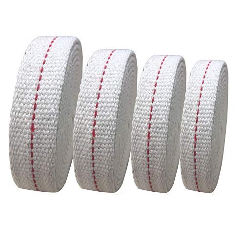 4 Rolls Oil Lamp Wick 1/2, 3/4, 7/8 Inch Flat Cotton Wick 6.5 Ft/roll Red Stitch