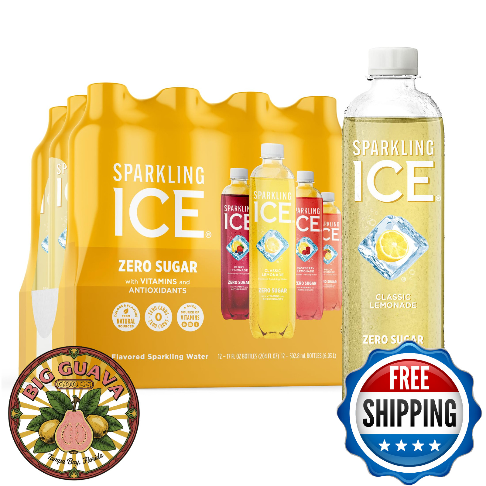 Sparkling Ice Lemonade Variety Pack, Zero Sugar Sparkling Water, with Vitamins a