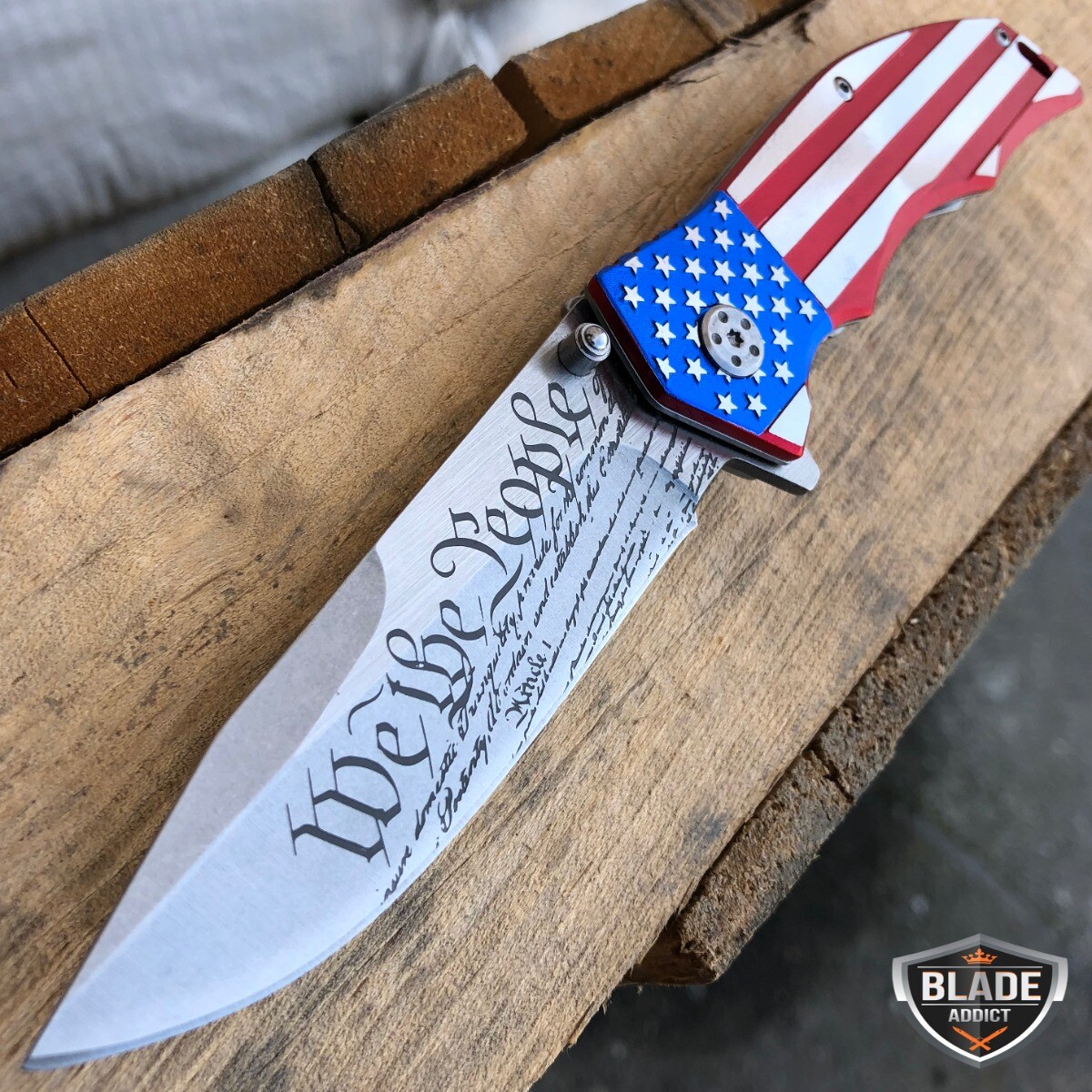MTech USA American FLAG Spring Assisted Folding Open POCKET KNIFE ARMY PATRIOTIC