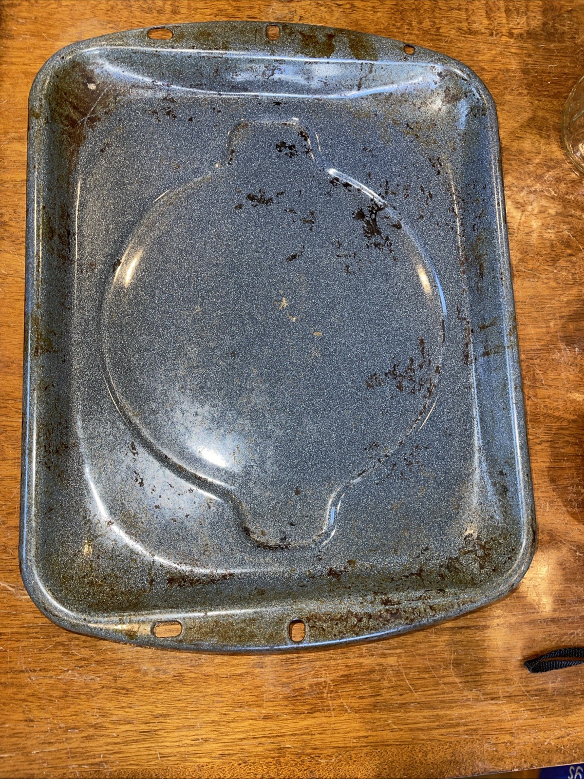 Vintage Enamelware Broiler PanGrey Tray with circular inset design 12″ x 16”