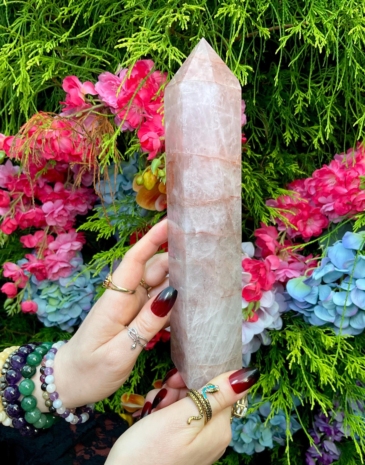 Red Phantom Quartz Crystal Generator ~ Large 2 Lb. 4 oz. ~ 9″ Tall ~ Kundalini