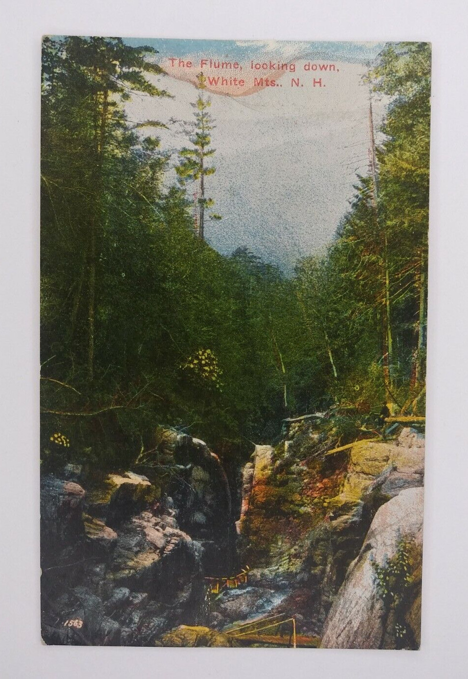 The Flume, Looking Down, White Mts., N.H. Vintage Postcard J.V. Hartman Boston