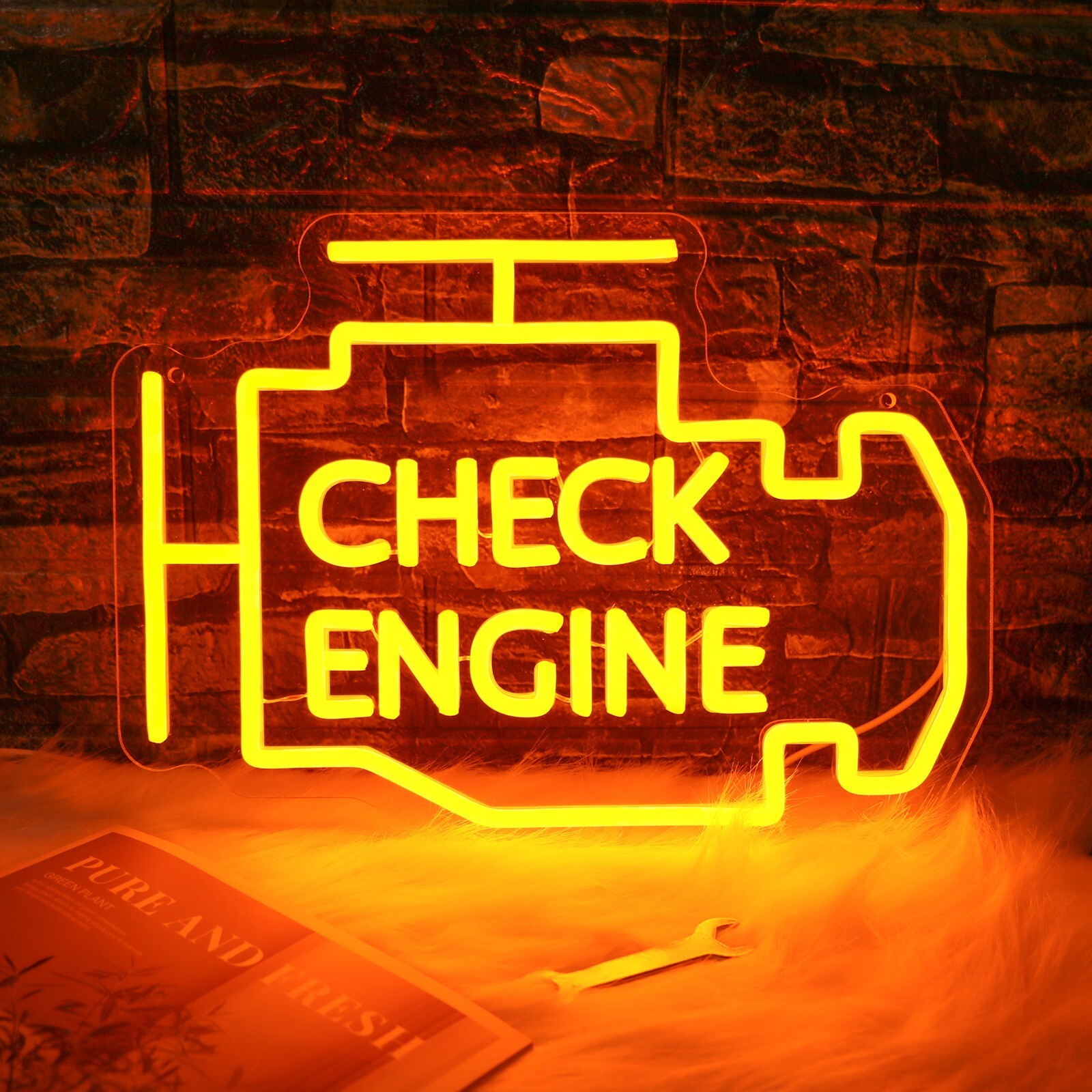 Check Engine Light Neon Sign-Dimmable Garage Decor, USB LED Repair Shop Light