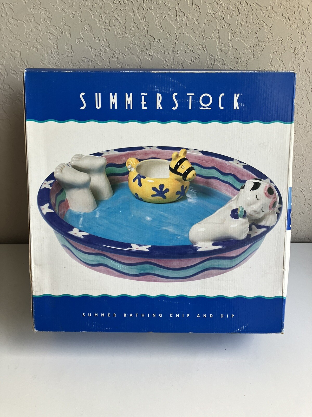 NEW Vintage Summer Stock Swim Chip N Dip Pool Serving Bowl Earthenware Ceramic
