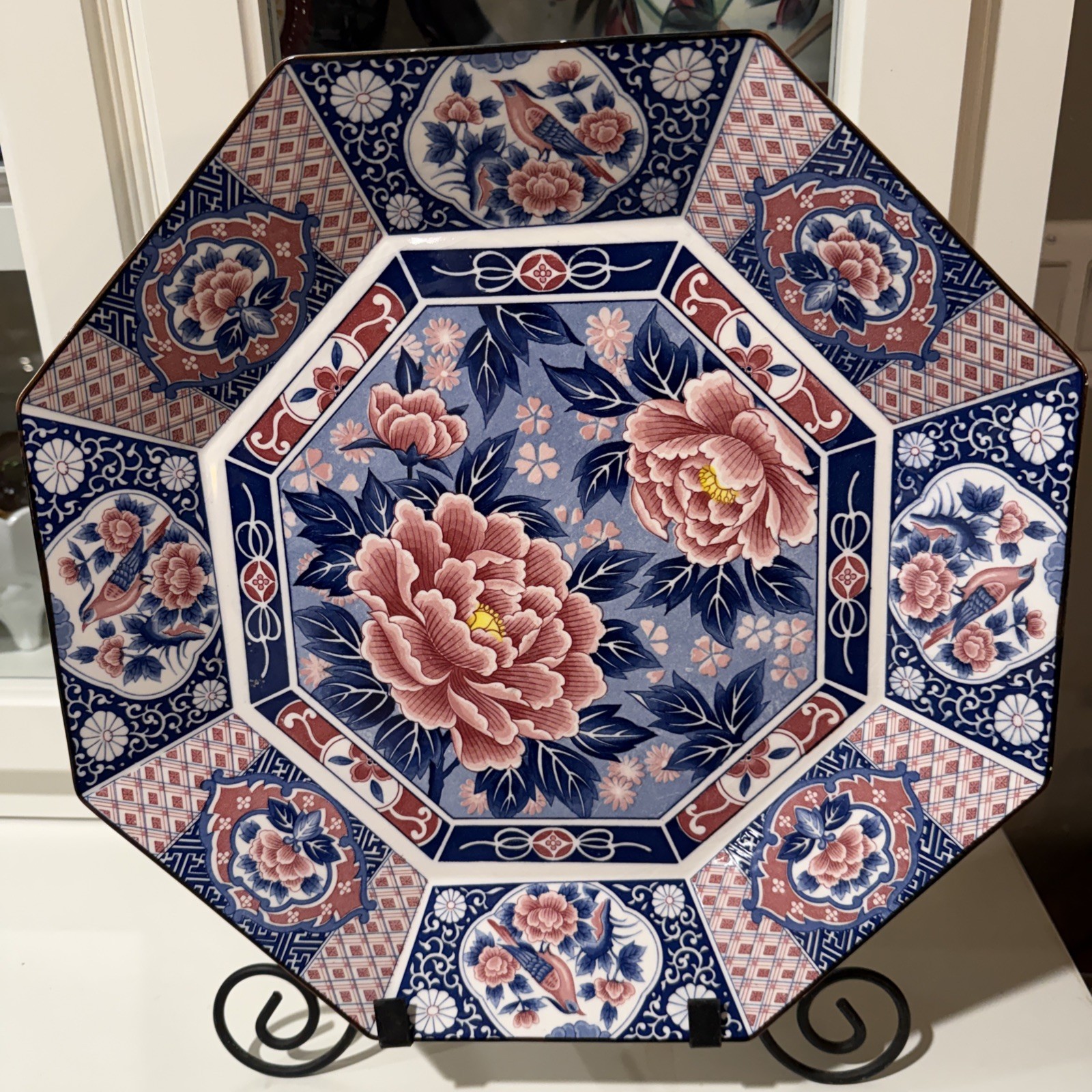 TOYO Japan Floral/ Birds Asian Octagonal Plate Porcelain Hand Painted