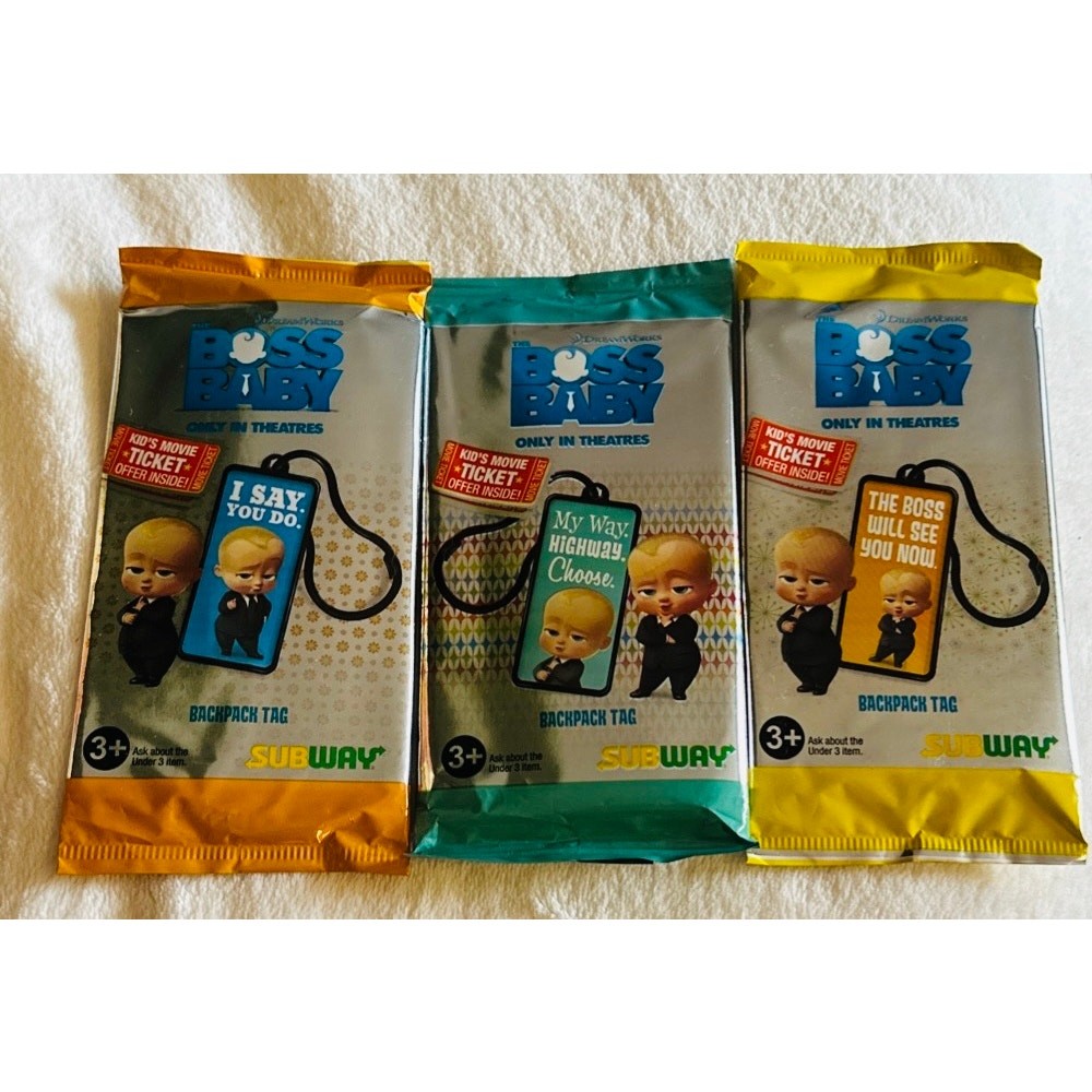 3 The Boss Baby 2017 Subway Movie Promo Backpack Tag Kids Accessory Collectible