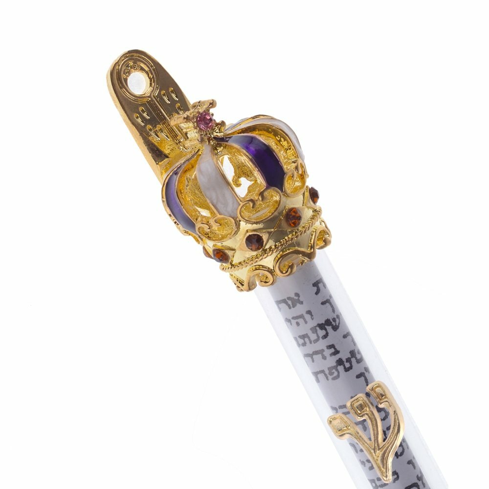 Gold Plated Mezuzah and Scroll – large with enamelled stones as shown – with
