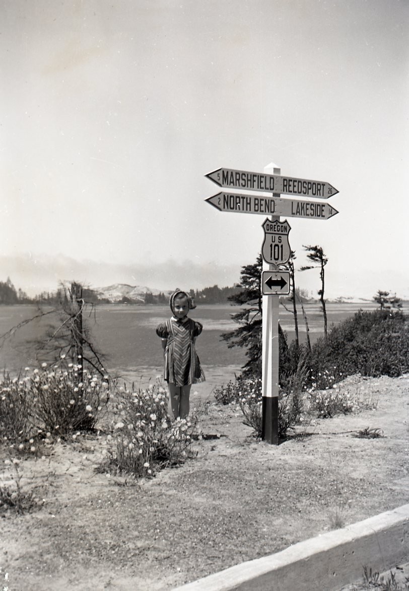 a24 Negative 1930’s Oregon US-101 Marshfield Road Sign Coos Bay 064a