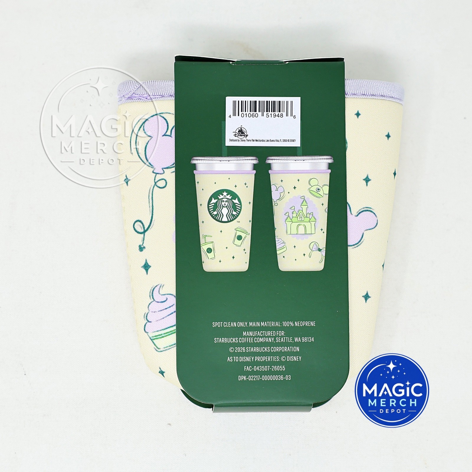 Disney Parks 2026 Starbucks Summertime Castle Mickey Ear Fabric Cup Sleeve 24 oz