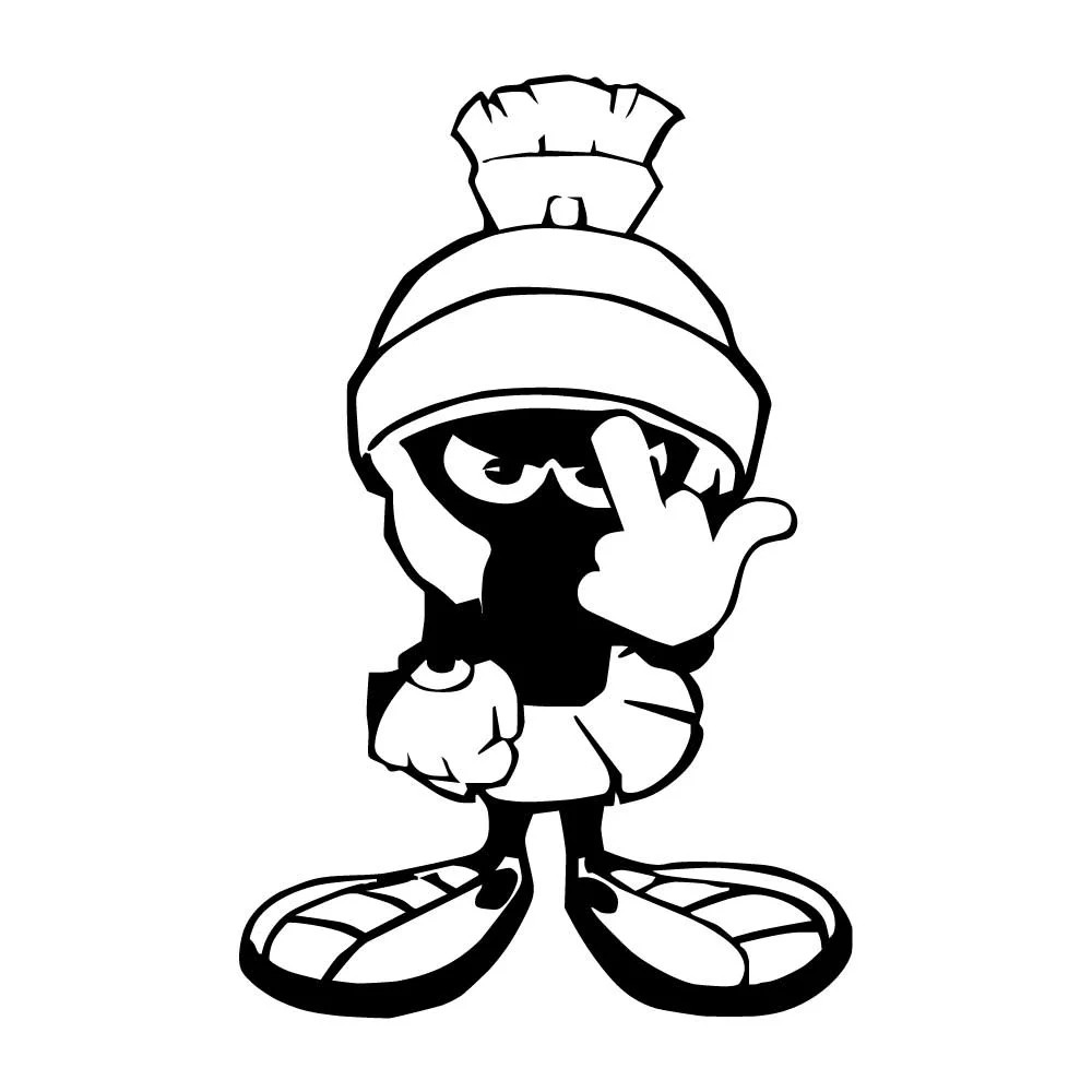 Marvin The Martian Flip Off Middle Finger Decal Sticker Black Die Cut Vinyl