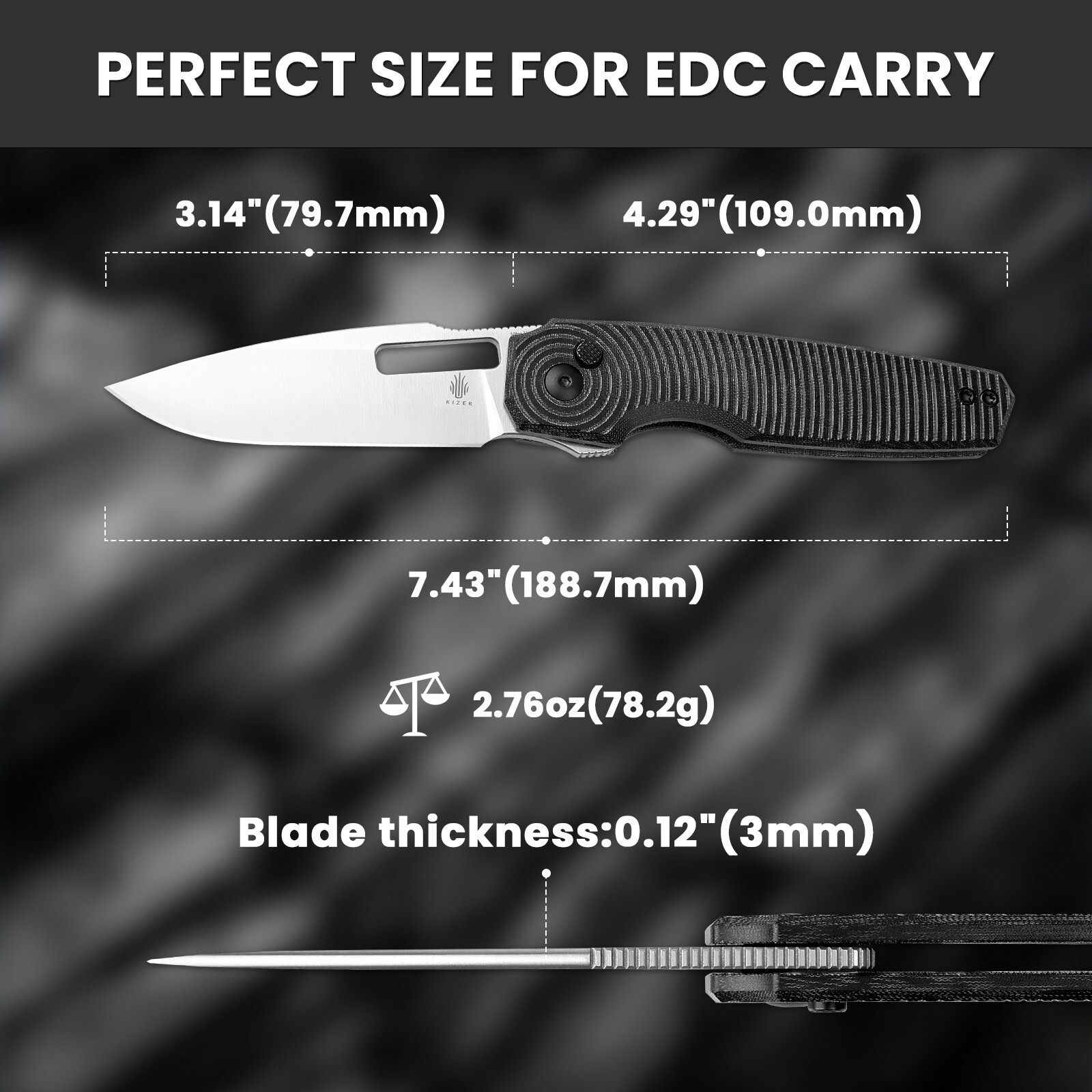 Kizer Dogfish Drop Point Folding Knife Nitro-V Blade Micarta Handle V3640A1