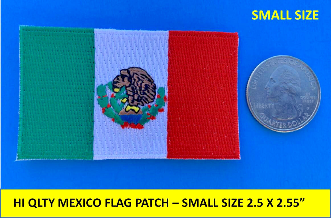 SMALL MEXICAN FLAG PATCH IRON-ON SEW-ON EMBROIDERED MEXICO EMBLEM (2.5 x 1.5”)