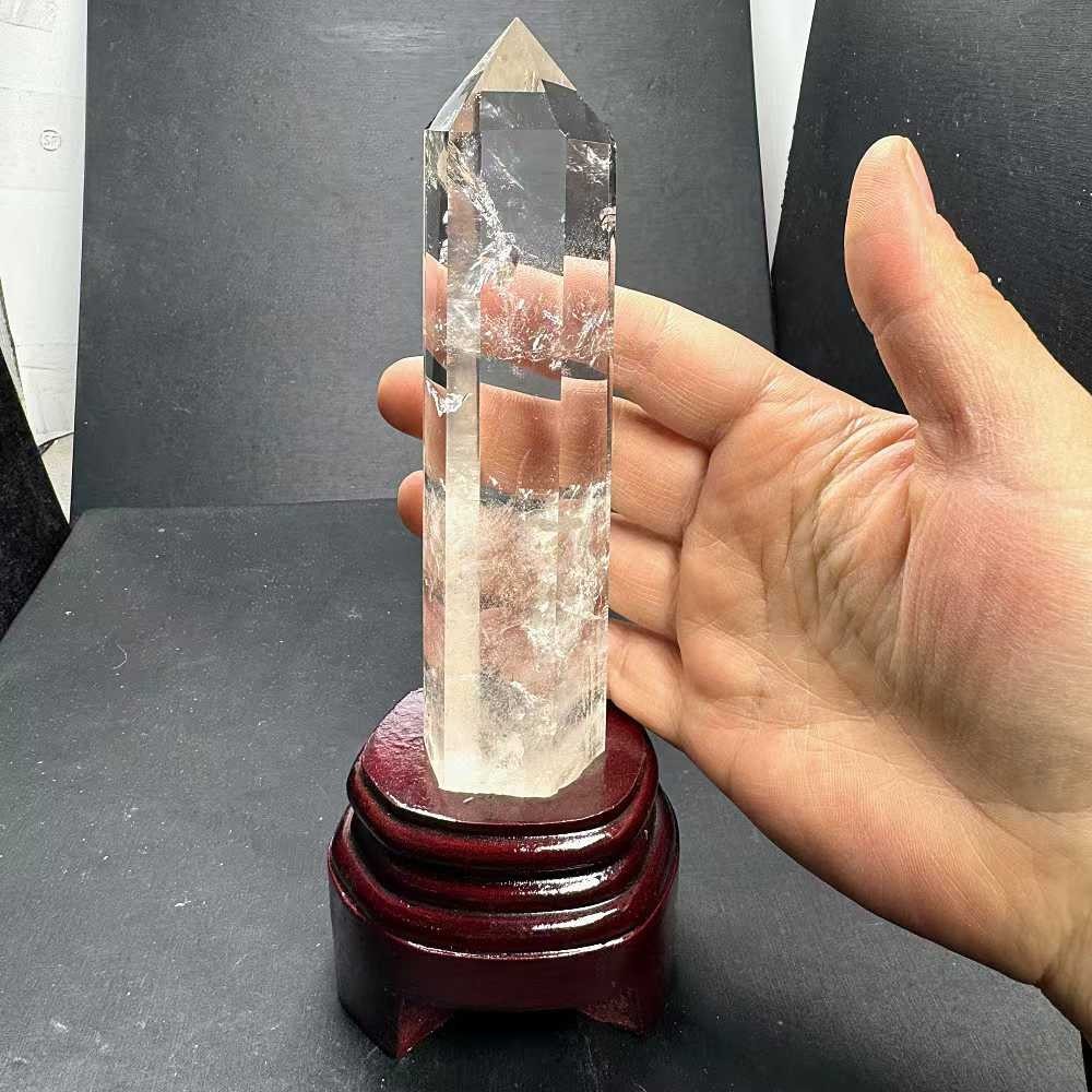 350g Natural White Quartz Obelisk Energy Crystal Point Wand Reiki Decor+Stand