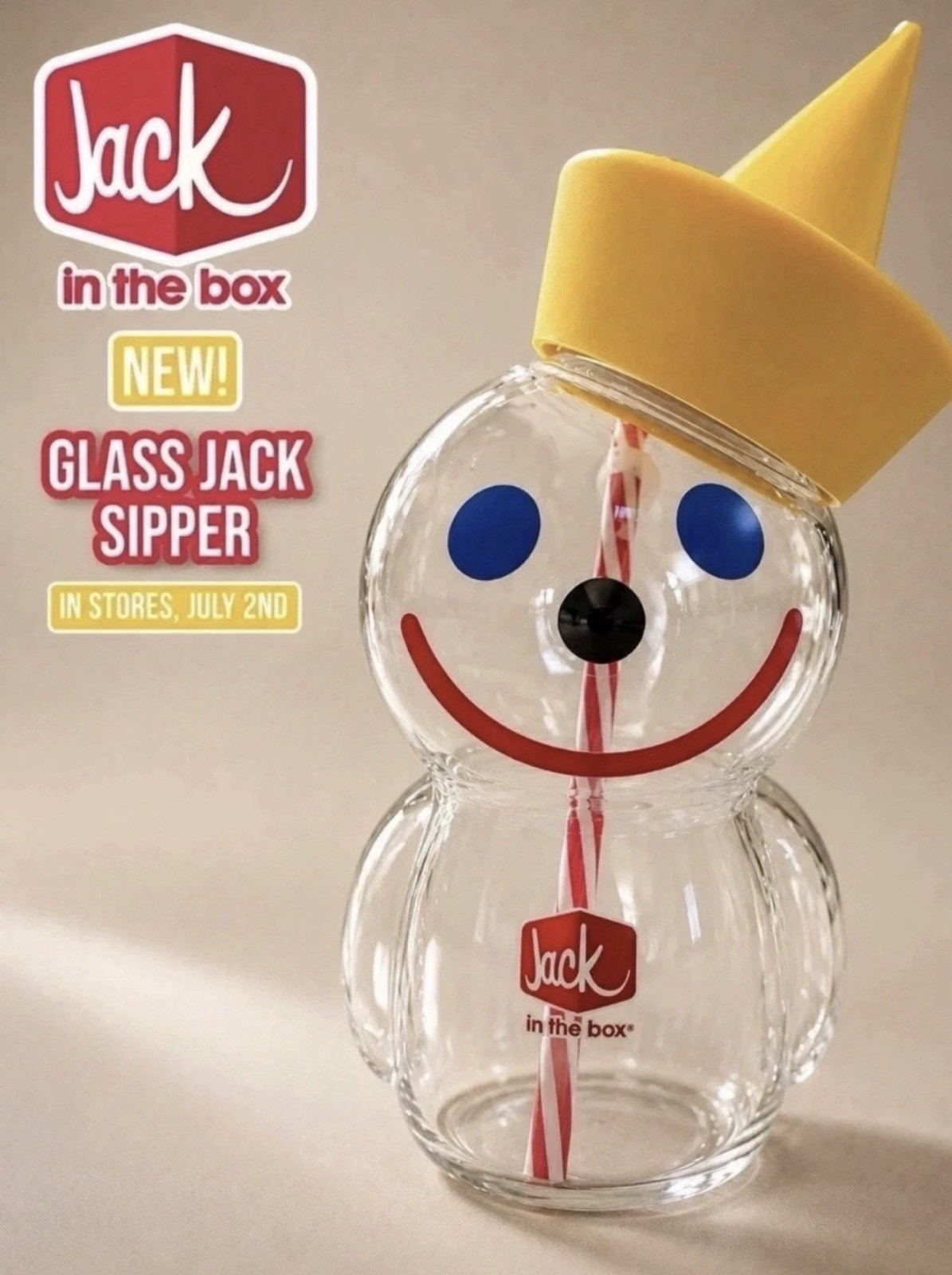 Jack In The Box- GLASS CUP- JACK SIPPER- Limited Edition TUMBLER- NEW IN BOX