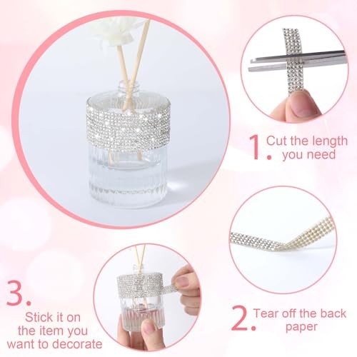 Bedazzling Strips, Self-Adhesive Bling Diamond Rhinestones 6 Rolls Silver