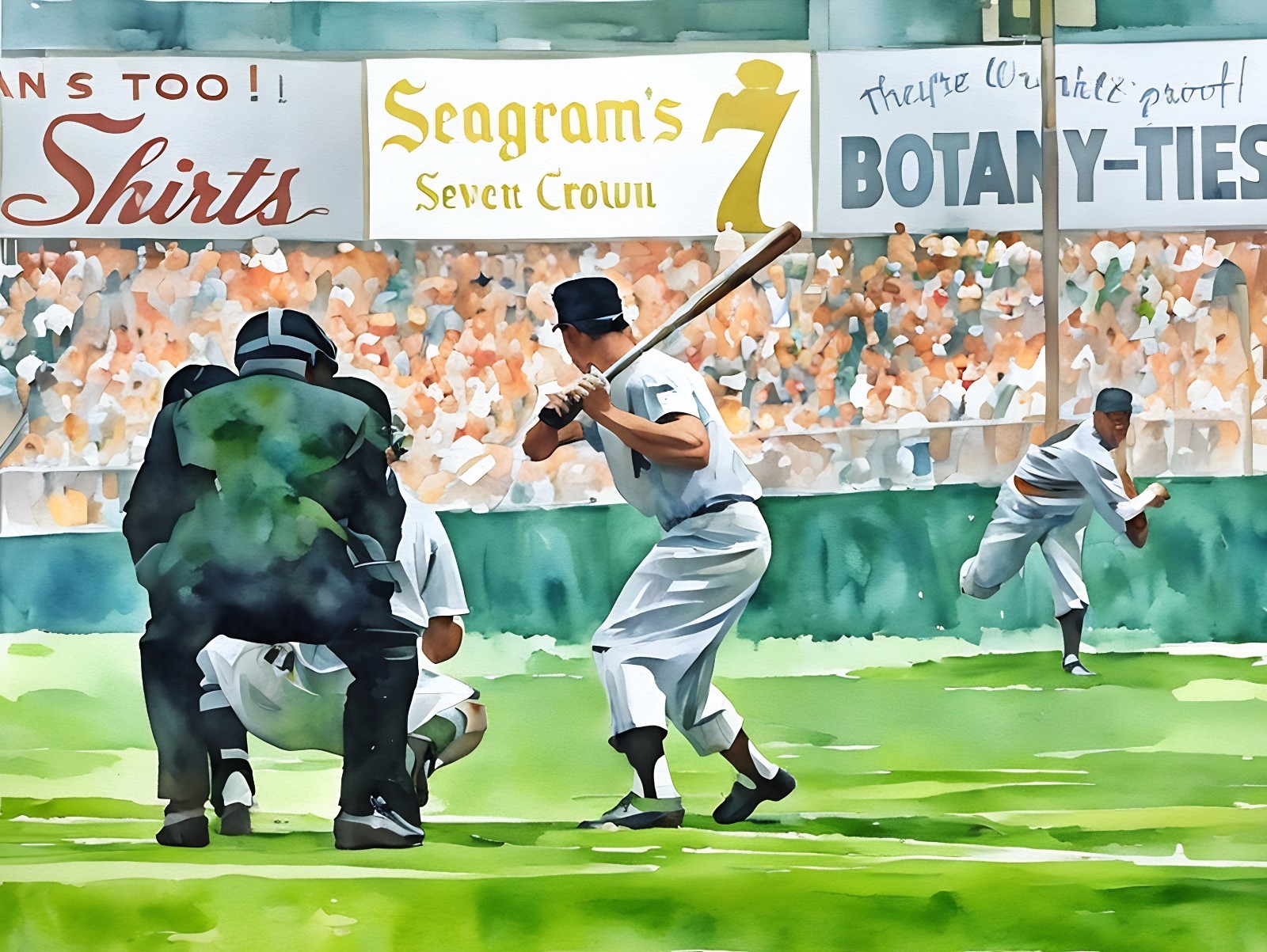 Mickey Mantle & Bob Feller Watercolor Colorized 8×10 Print-FREE SHIPPING