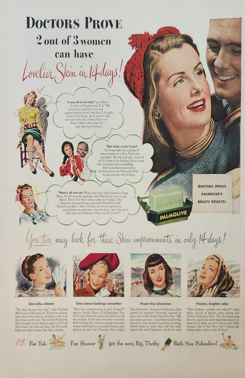 1947 Palmolive Soap Vintage Ad Lovelier skin in 14 days