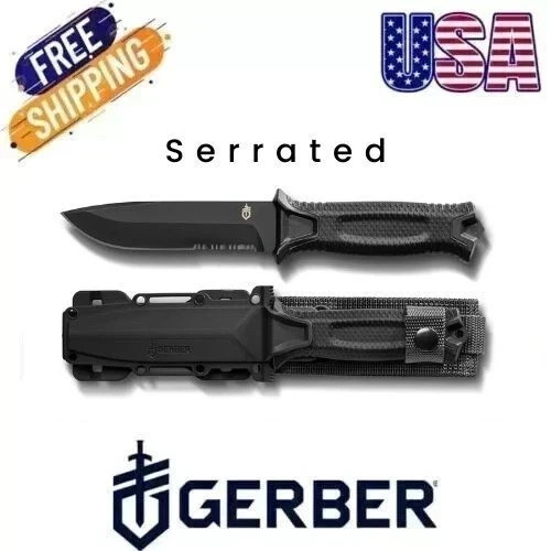 Gerber Blade Tactical Knife for Survival, Serrated Edge Strongarm Free Shipping