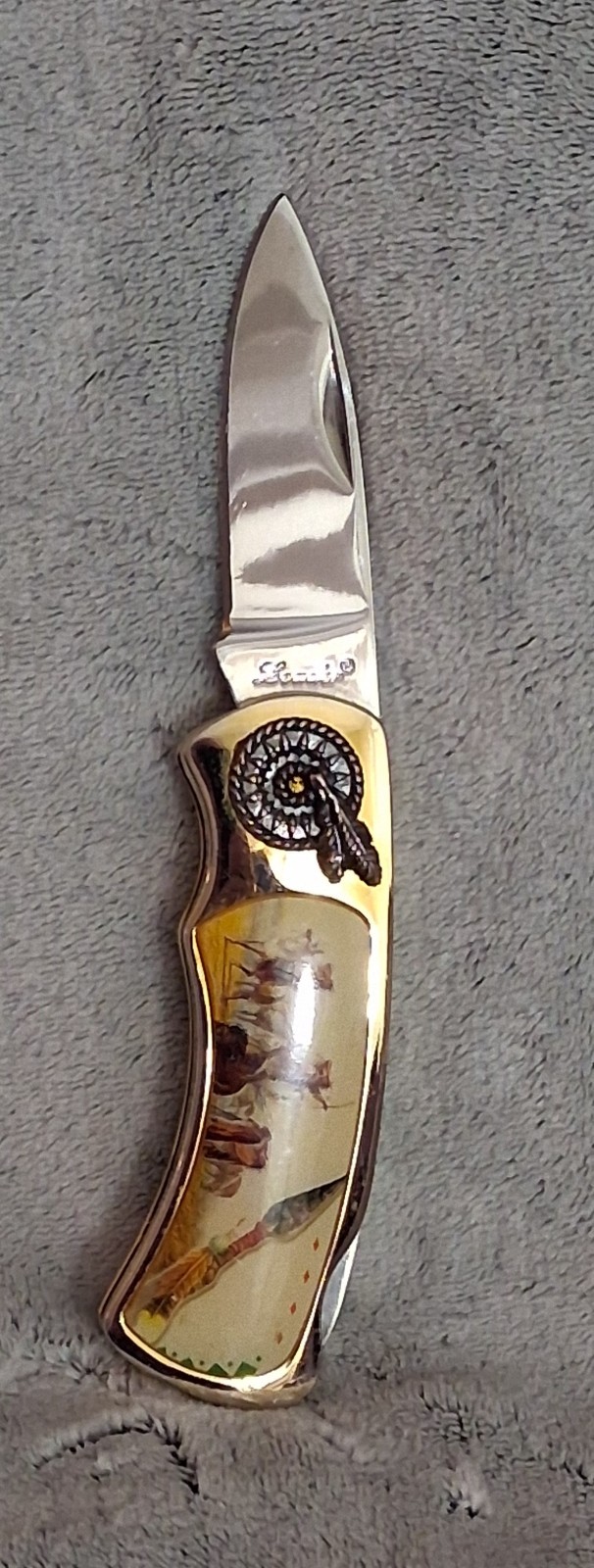LENDER Lock Blade Stainless Steel Pocket Knife With INDIAN DESIGN 7 1/8 inch