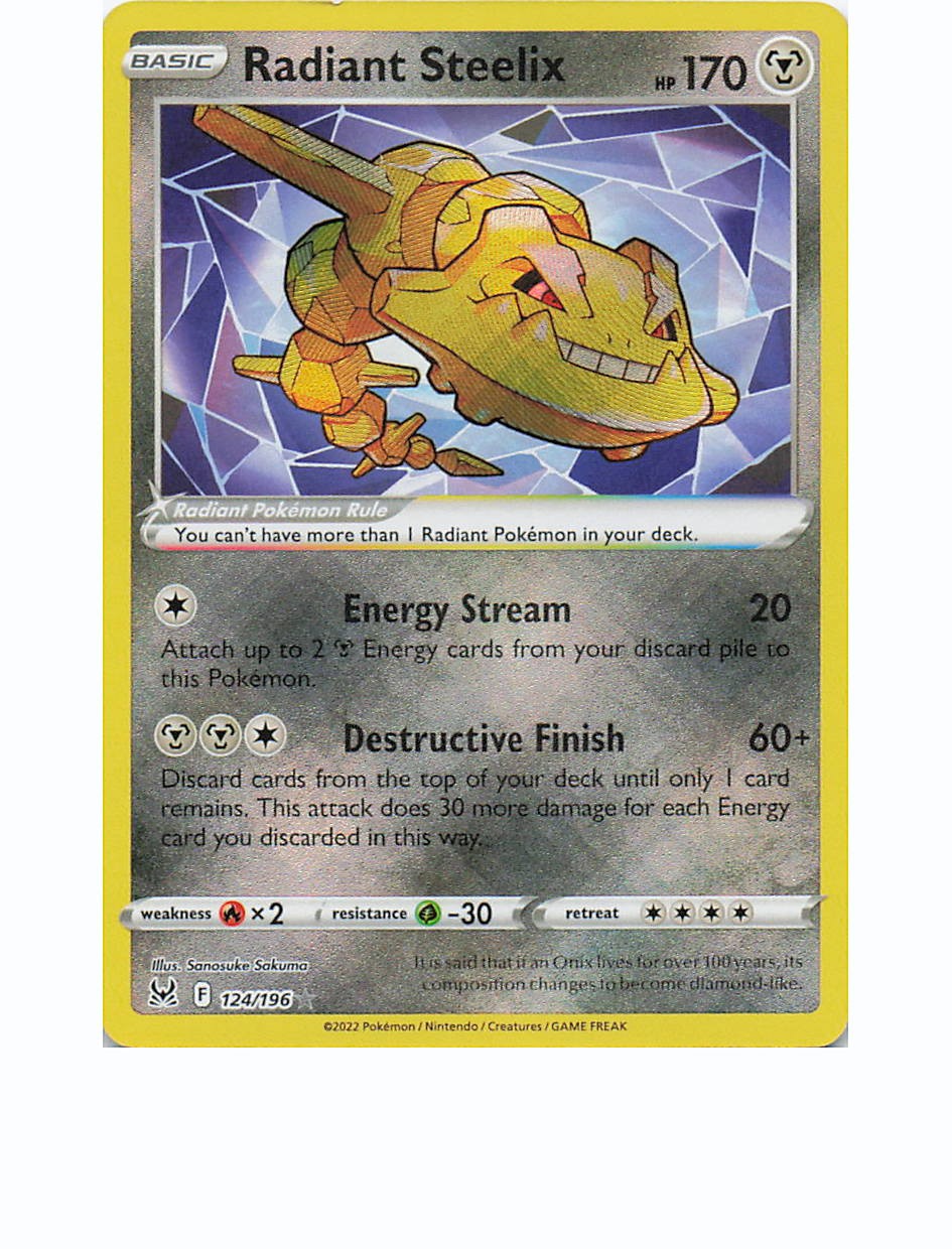 RADIANT STEELIX 124/196 Radiant Rare LOST ORIGIN Pokemon Holo Near Mint