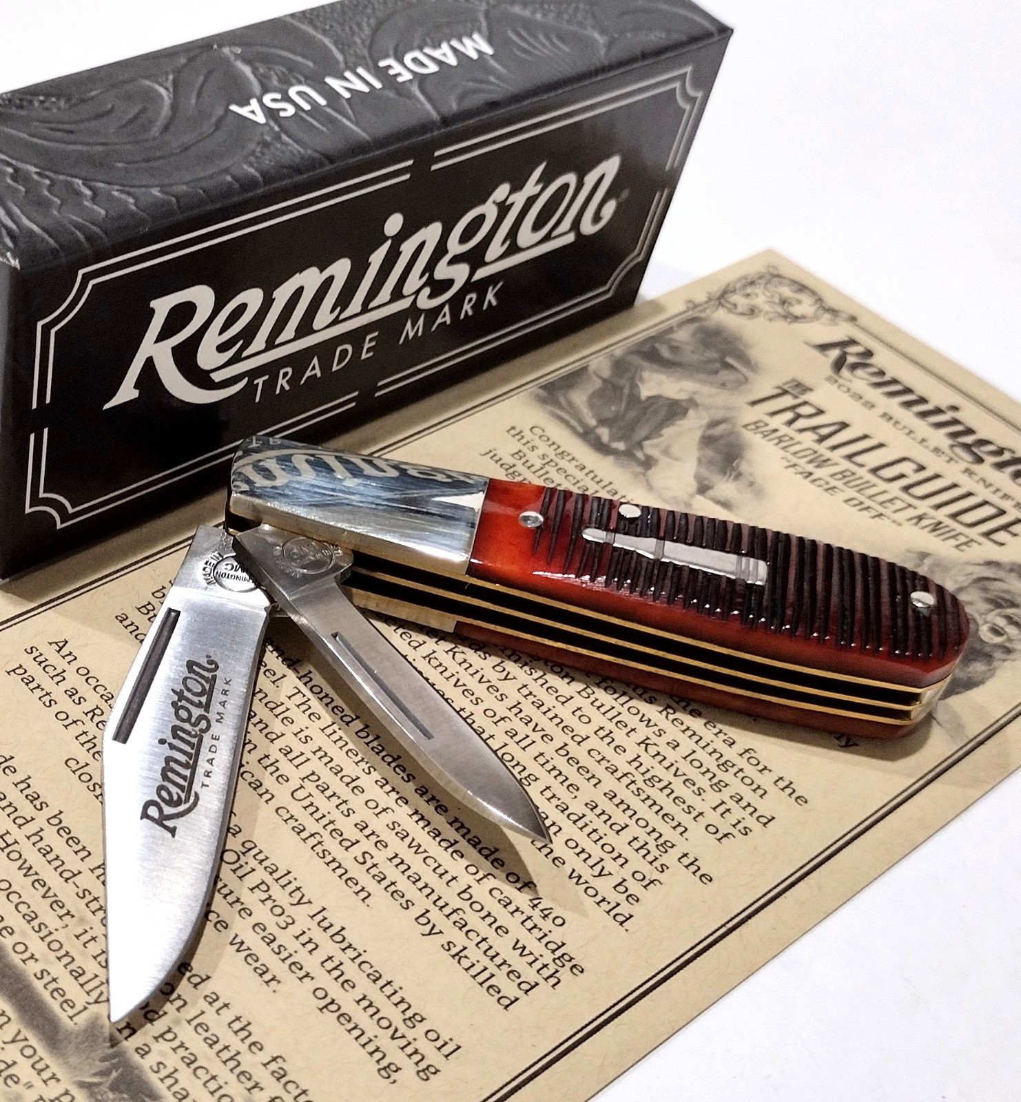 Remington USA 2022 UMC Barlow Bullet Brown Jig Bone Grizzle Pocket Knife NEW EDC