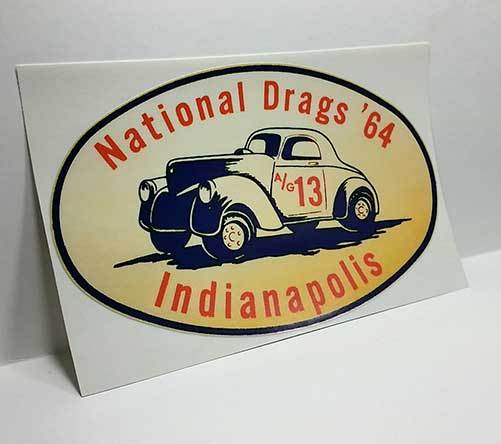 NATIONAL DRAGS ’64 INDIANAPOLIS Vintage Style DECAL / STICKER, rat rod, racing