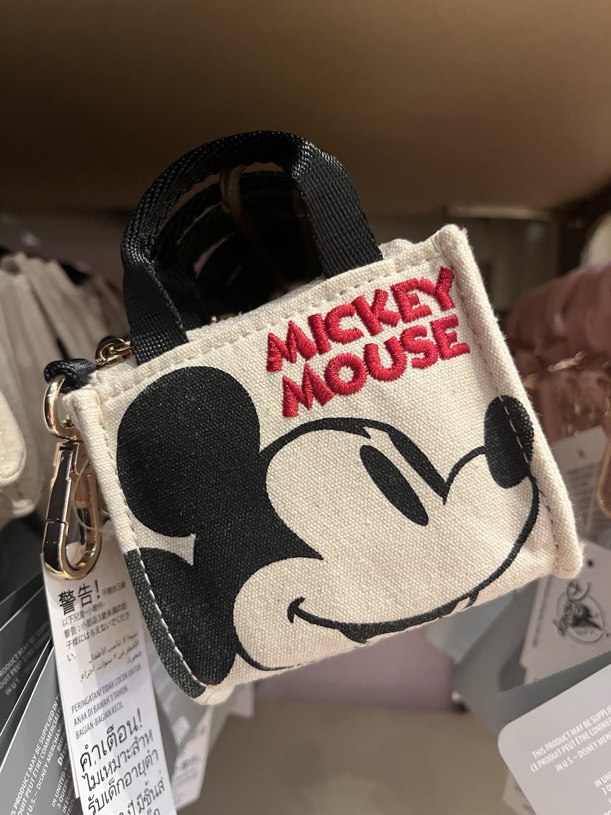 Disney Parks 2026 Mickey Mouse Mini Canvas Tote Bag Charm Keychain New