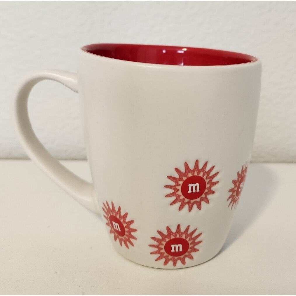 M & M Asymmetrical Red Interior Coffee Tea Mug. M & M’s World. Red M & M Design