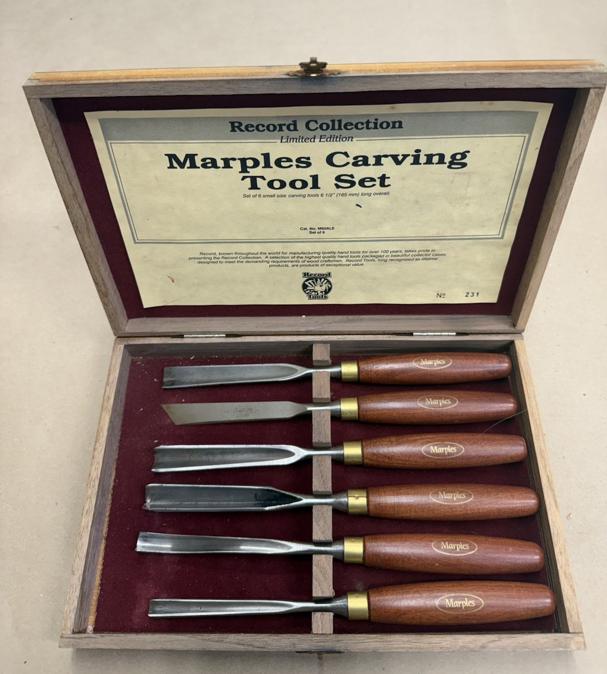 Record Collection Marples Wood Carving Tool Chisel Set of 6 in Box P/N M60ALE