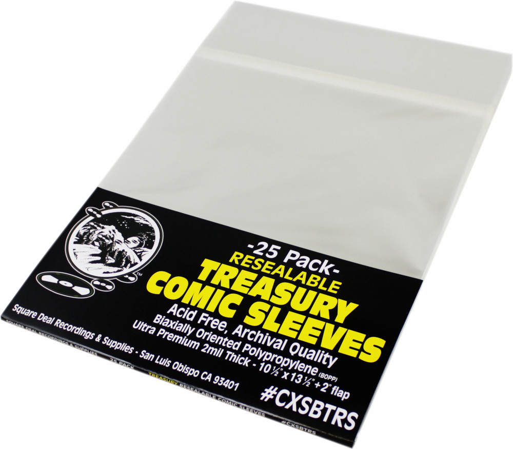 (25) Treasury Comic Book Sleeves Clear 2mil Archival RESEALABLE FLAP #CXSBTRS