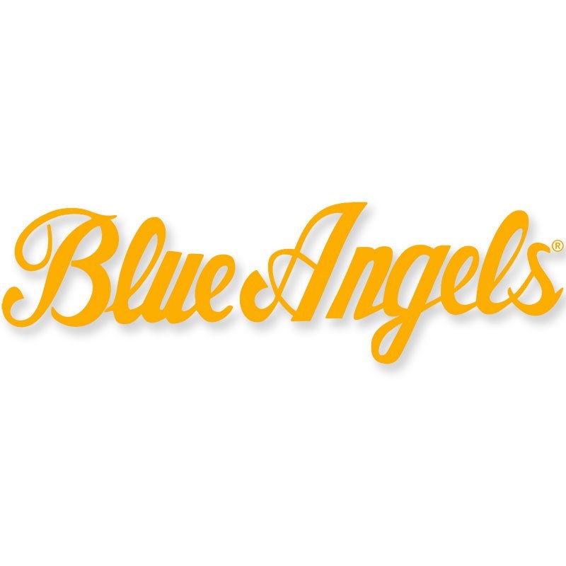 3×9 inch Yellow Cursive Letters BLUE ANGELS Sticker (fly window decal) Navy Lic.