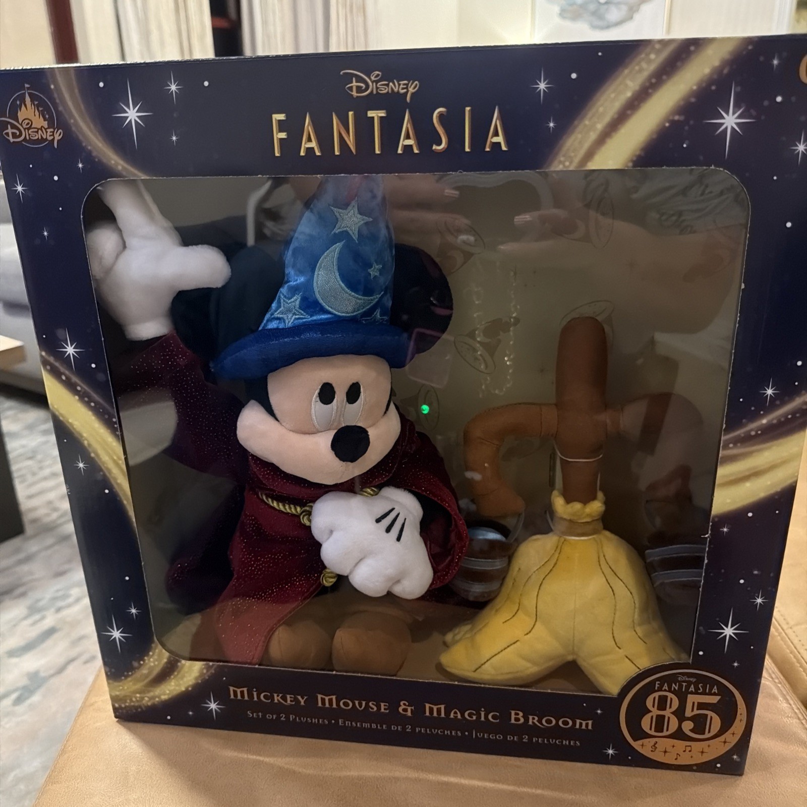 Disney Sorcerer Mickey Mouse & Magic Broom Plush RARE Fantasia 85th Anniversary