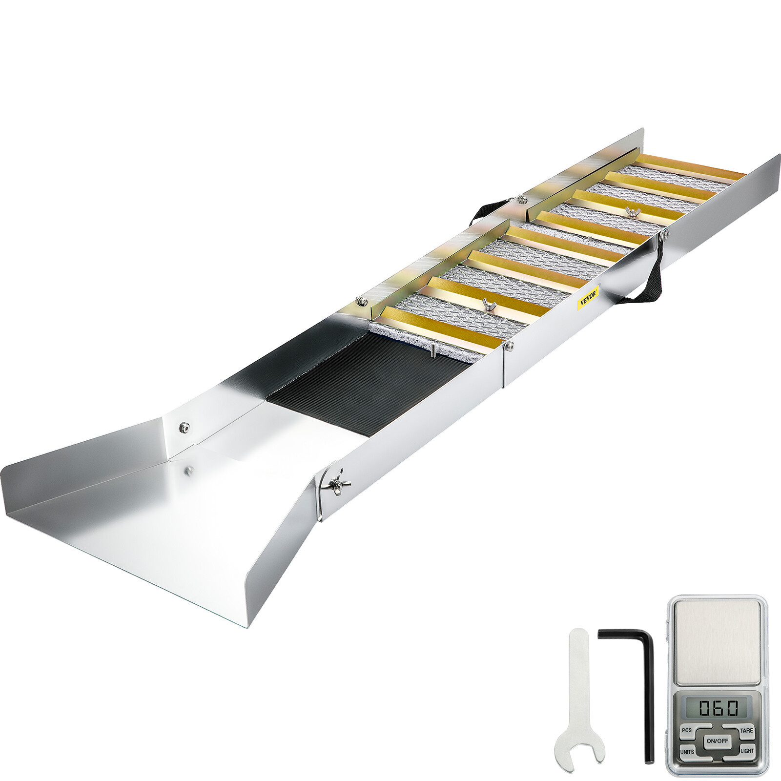 VEVOR 50″ Folding Aluminum Alloy Sluice Box Gold Panning Prospecting Carpet Moss