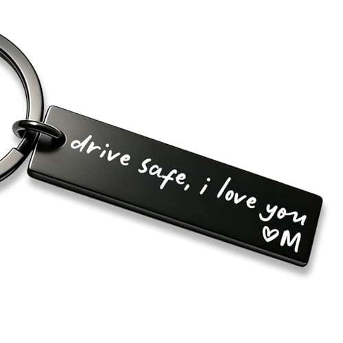 Drive Safe I Love You Keychain – A–Z Initial Engraved Key Ring – Personalized M