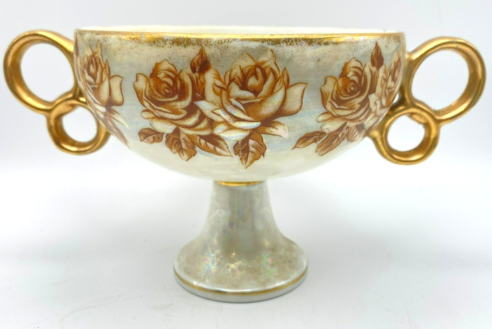 Royal Sealy Double Loop Handle Rose Lusterware Opalescent Porcelain Dish RARE