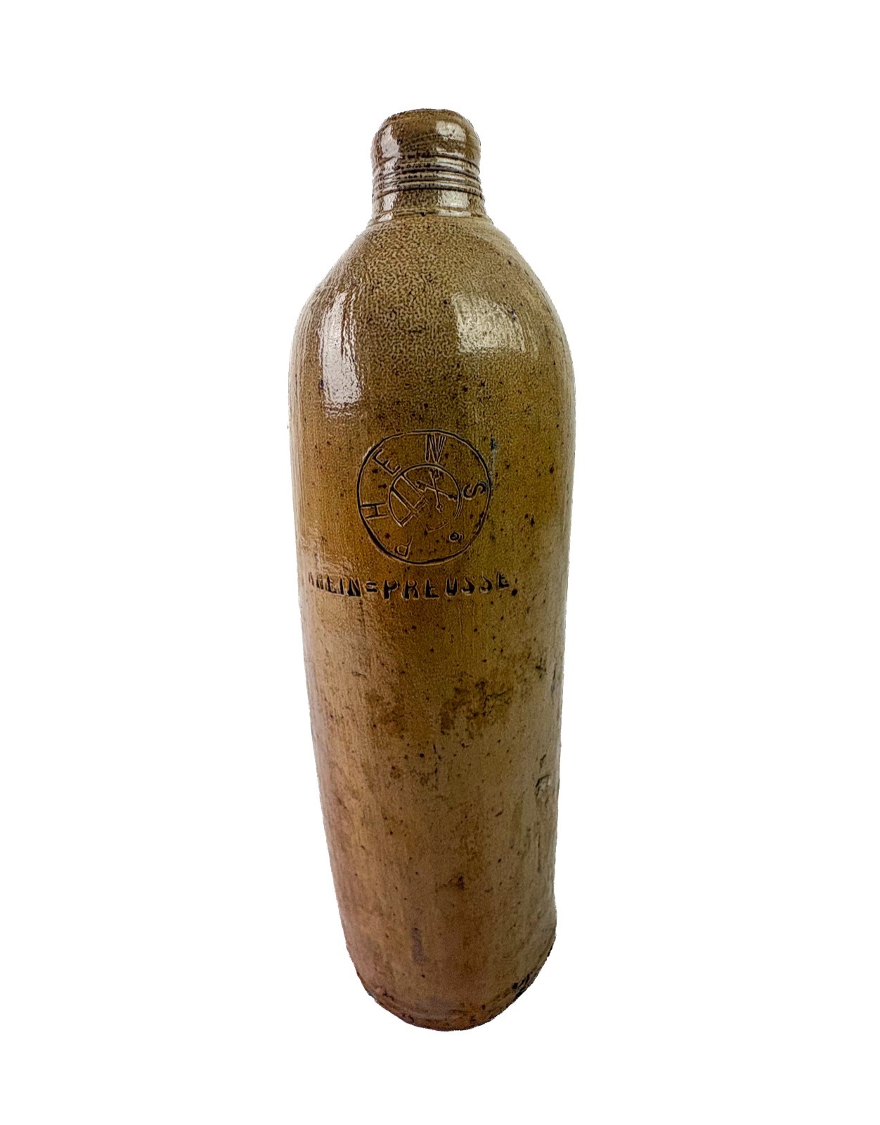 Antique German Salt Glazed Stoneware Water Bottle Rhenser Rhens 1870s-1890s
