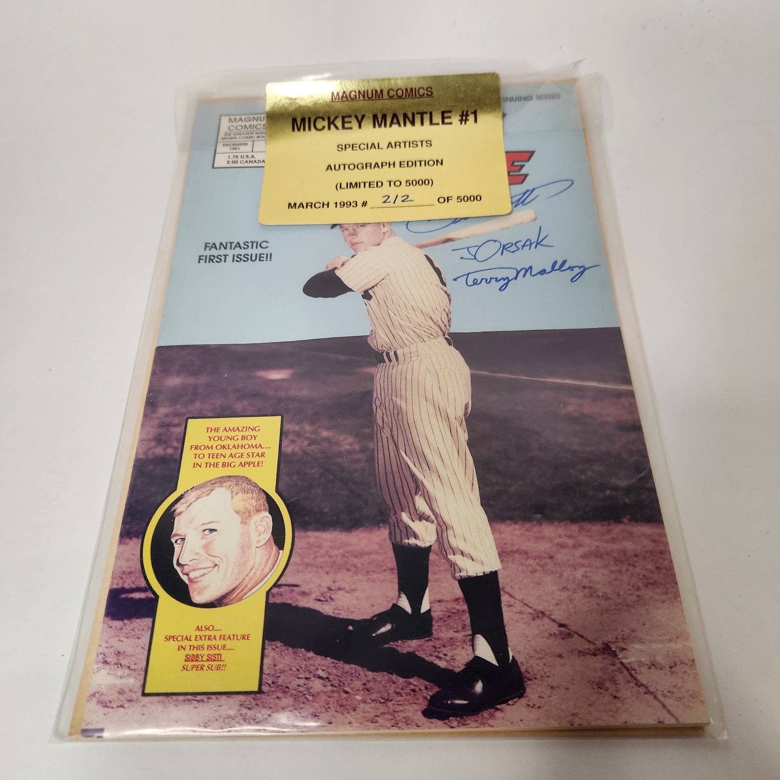 2/2 Magnum Comics Mickey Mantle #1 Signed Joe Sinnott, Joe Orsak Terry Malloy
