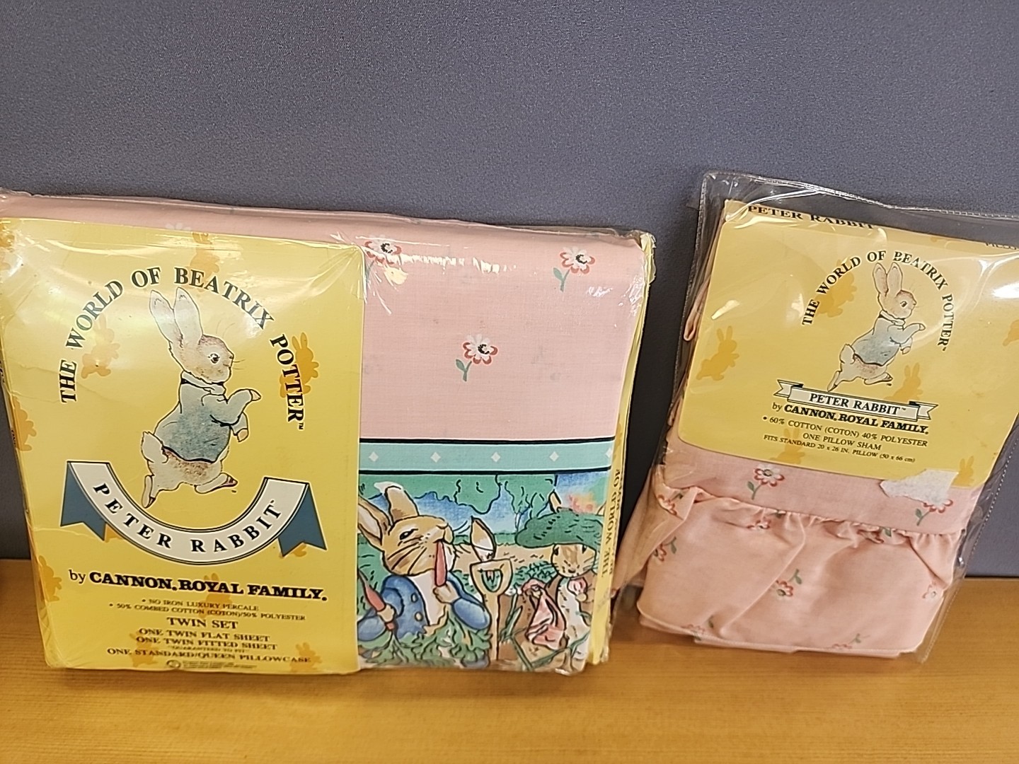 Vtg Beatrix Potter Peter Rabbit Pink Twin Sheet Set & Sham Cannon Royal Fam RARE