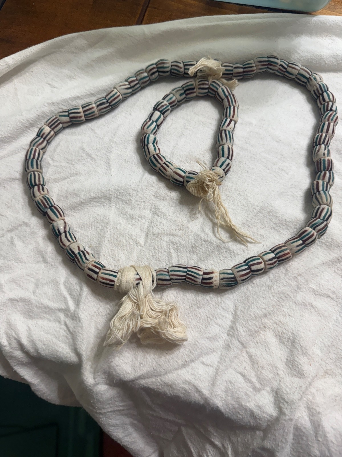 Vintage African Trade Beads Striped Glass Skunk Bead Strand Handmade Tribal Esta