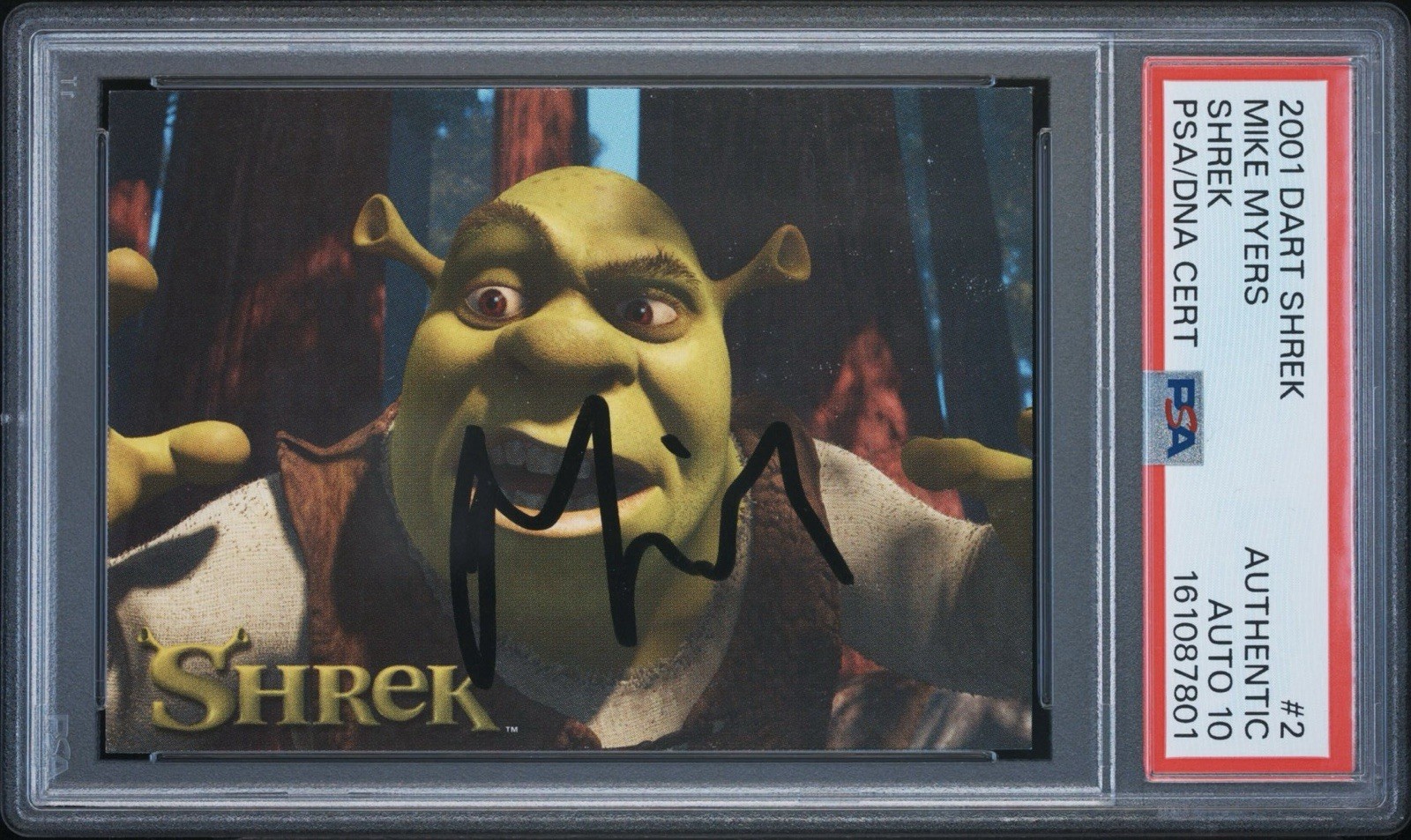 Mike Myers RARE SIGNED 2001 Dart Shrek Rookie Card PSA POP 2 AUTO 10!
