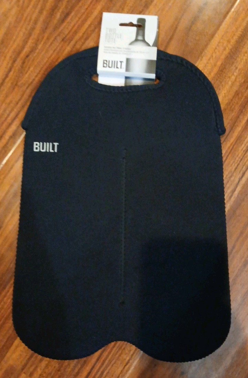 2BBLK 2Bottle Neoprene Wine Water Bottle Carry Tote Black Stain Resistant NWT